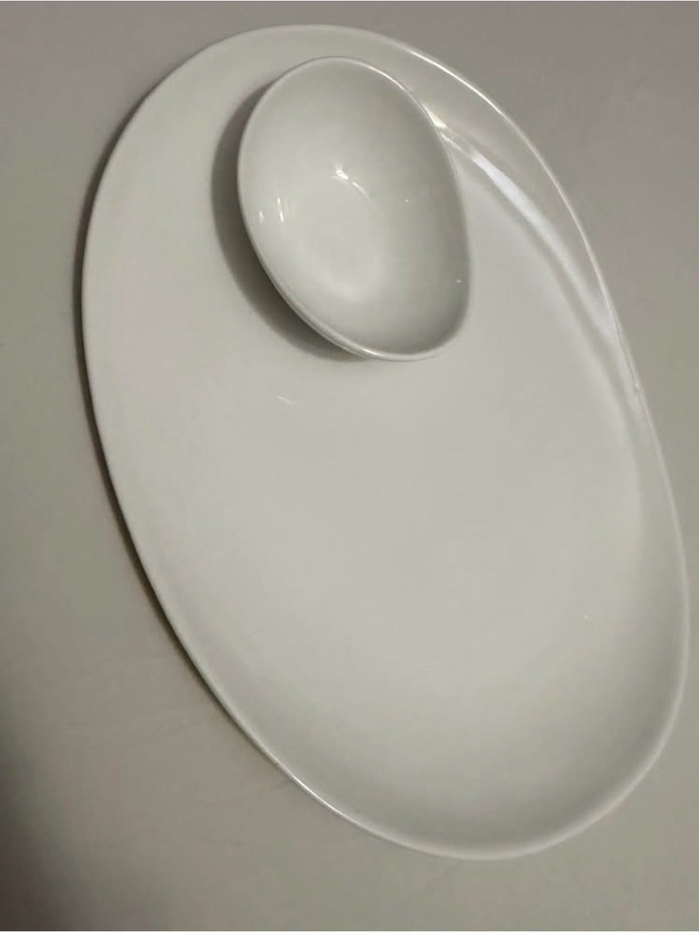 Oval White Ceramic Serving Platter with Removable Dip Bowl